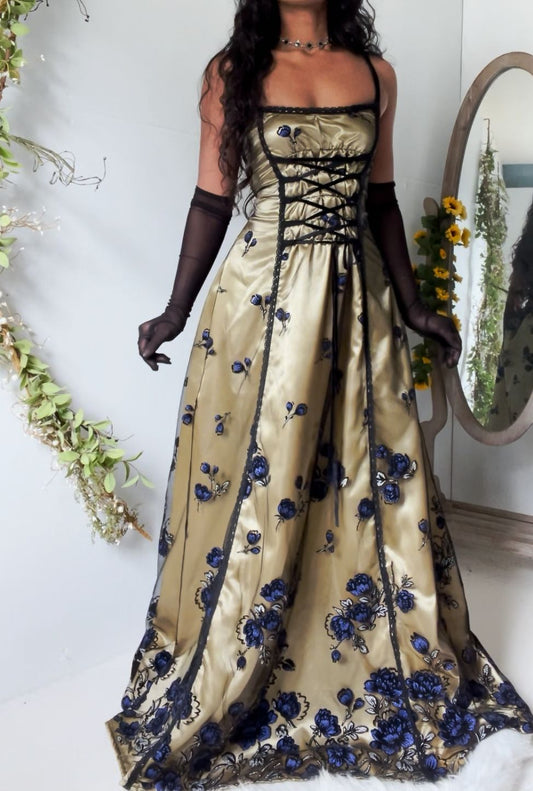 Retro A-line Halter Square Neck Tie Satin Long Prom Dress Evening Dress cc4898