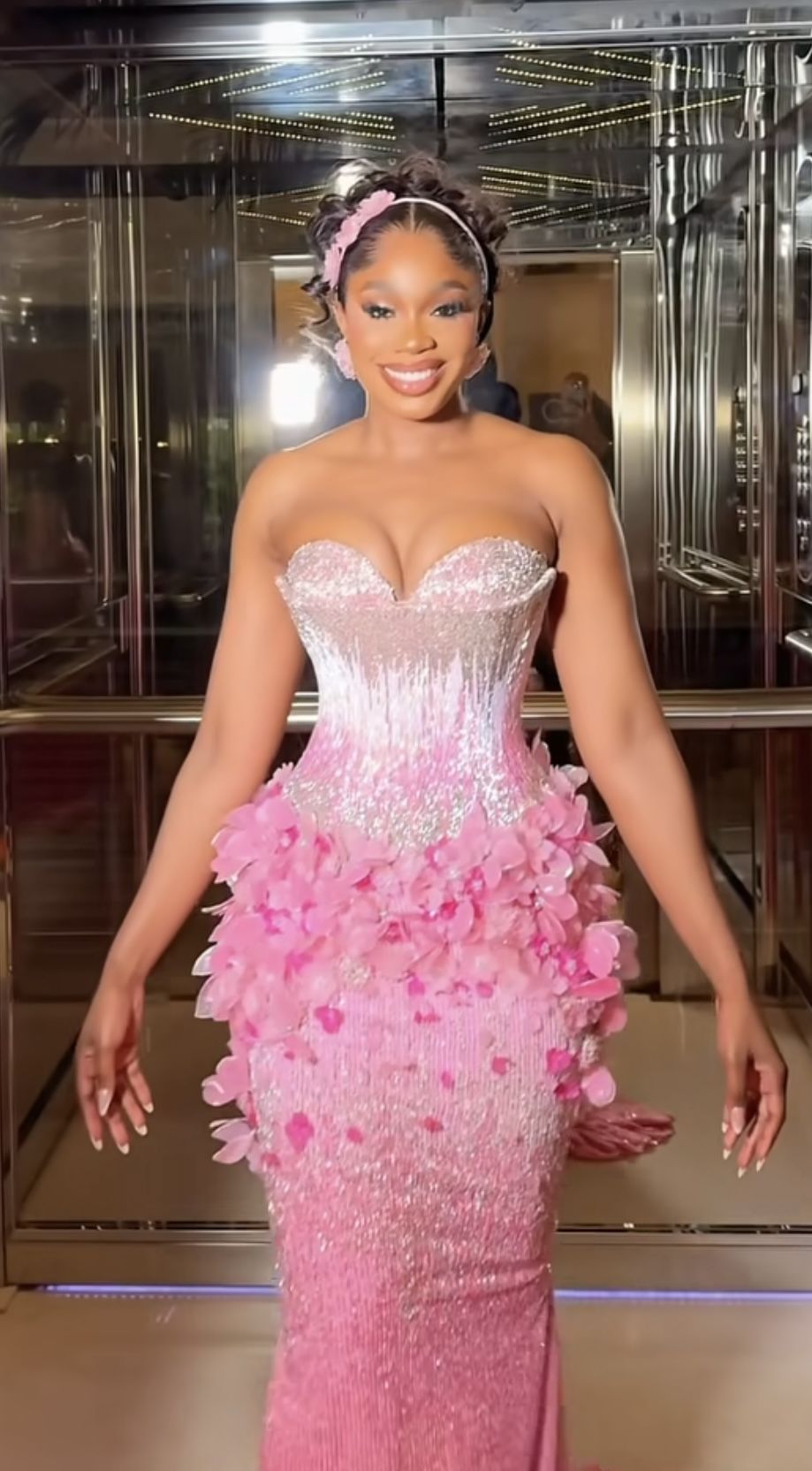 Gorgeous Gradient Pink Mermaid 3D Floral Sequined Long Prom Dress Evening Dress cc4907