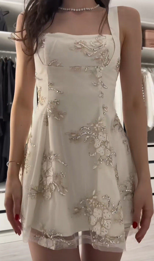 Sweet And Elegant Square Neck Sequin Embroidered Tulle A-line 16th Birthday Homecoming Dress cc4208