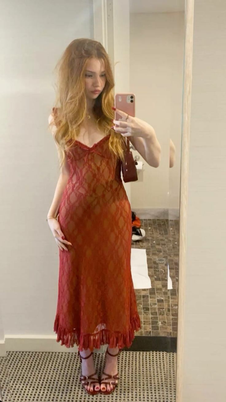 Vintage Brick Red Mermaid Deep V Halter Lace Ankle-Length Prom Dress cc4909