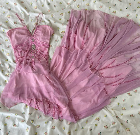 Vintage Pink Beaded Halter Neck Chiffon Long Prom Dress Evening Dress cc4913