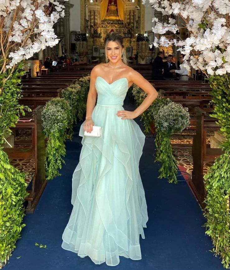 Elegant Light Green A-line Sweetheart Neckline Tiered Ruffled Tulle Long Prom Dress Evening Dress cc4722