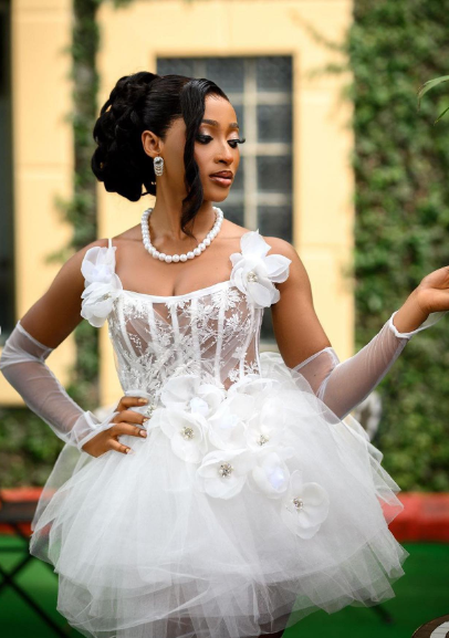 Cute White 3D Flower Tulle A-line 16th Birthday Homecoming Dress cc4220