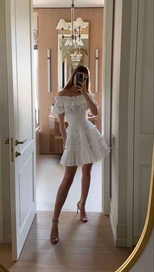 Sweet White One-shoulder Waist A-line 16th Birthday Homecoming Dress cc4226