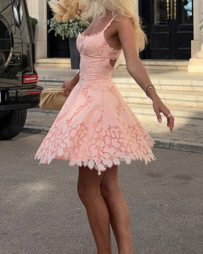 Vintage Elegant Pink Lace A-Line Birthday Dress Homecoming Dress cc4023