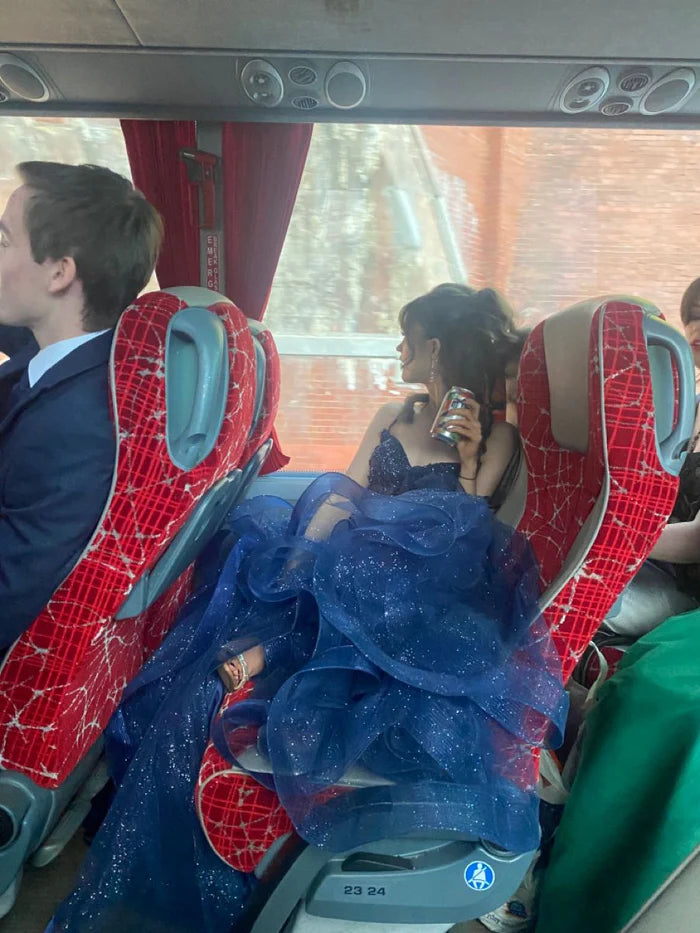 Dreamy Princess Navy Blue A-line V-neck Spaghetti Strap Layered Tulle Long Prom Dress Evening Dress Bridesmaid Dress cc4946