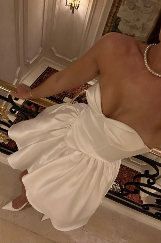 Simple French Satin Strapless A-Line Birthday Dress Homecoming Dress cc4025