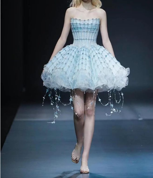 Dreamy And Gorgeous Light Blue Beaded Star Tassel Tulle A-line 16th Birthday Homecoming Dress cc4251