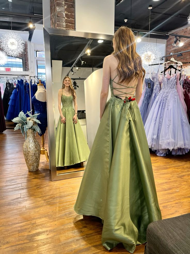 Elegant Green A-line Cross-strap Backless Satin Long Prom Dress Evening Dress cc4956