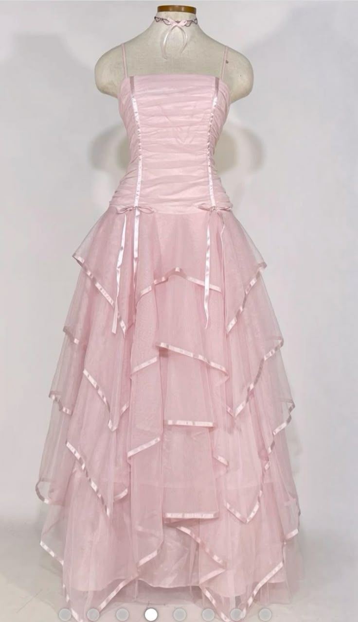 Sweet Light Pink A-line Multi-layer Cake Spaghetti Strap Organza Long Prom Dress Evening Dress Bridesmaid Dress cc4726