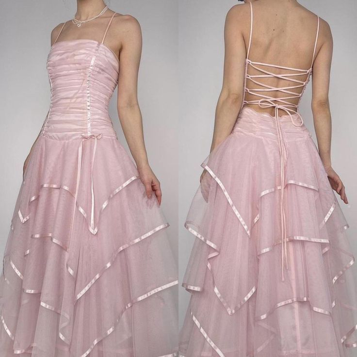 Sweet Light Pink A-line Multi-layer Cake Spaghetti Strap Organza Long Prom Dress Evening Dress Bridesmaid Dress cc4726