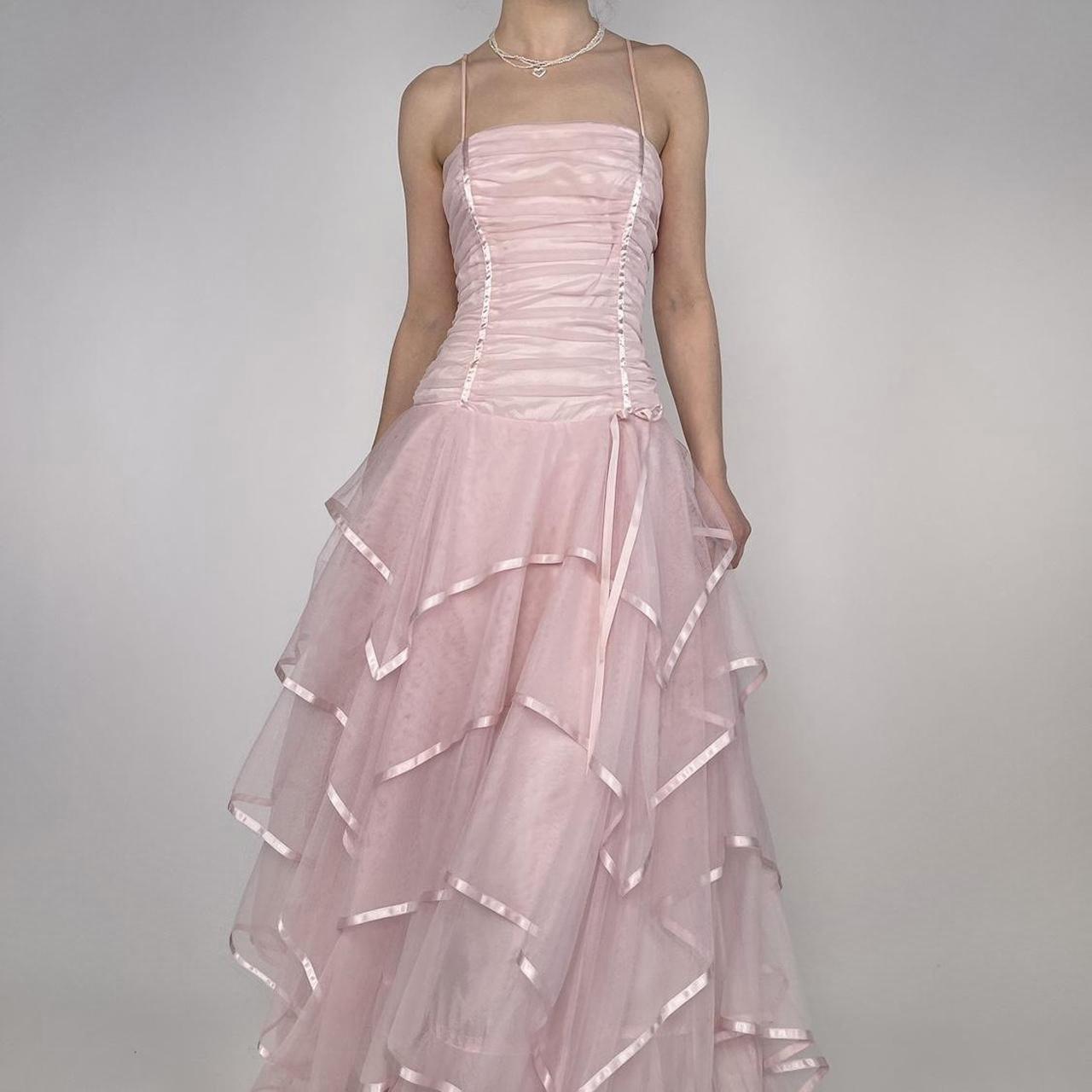 Sweet Light Pink A-line Multi-layer Cake Spaghetti Strap Organza Long Prom Dress Evening Dress Bridesmaid Dress cc4726