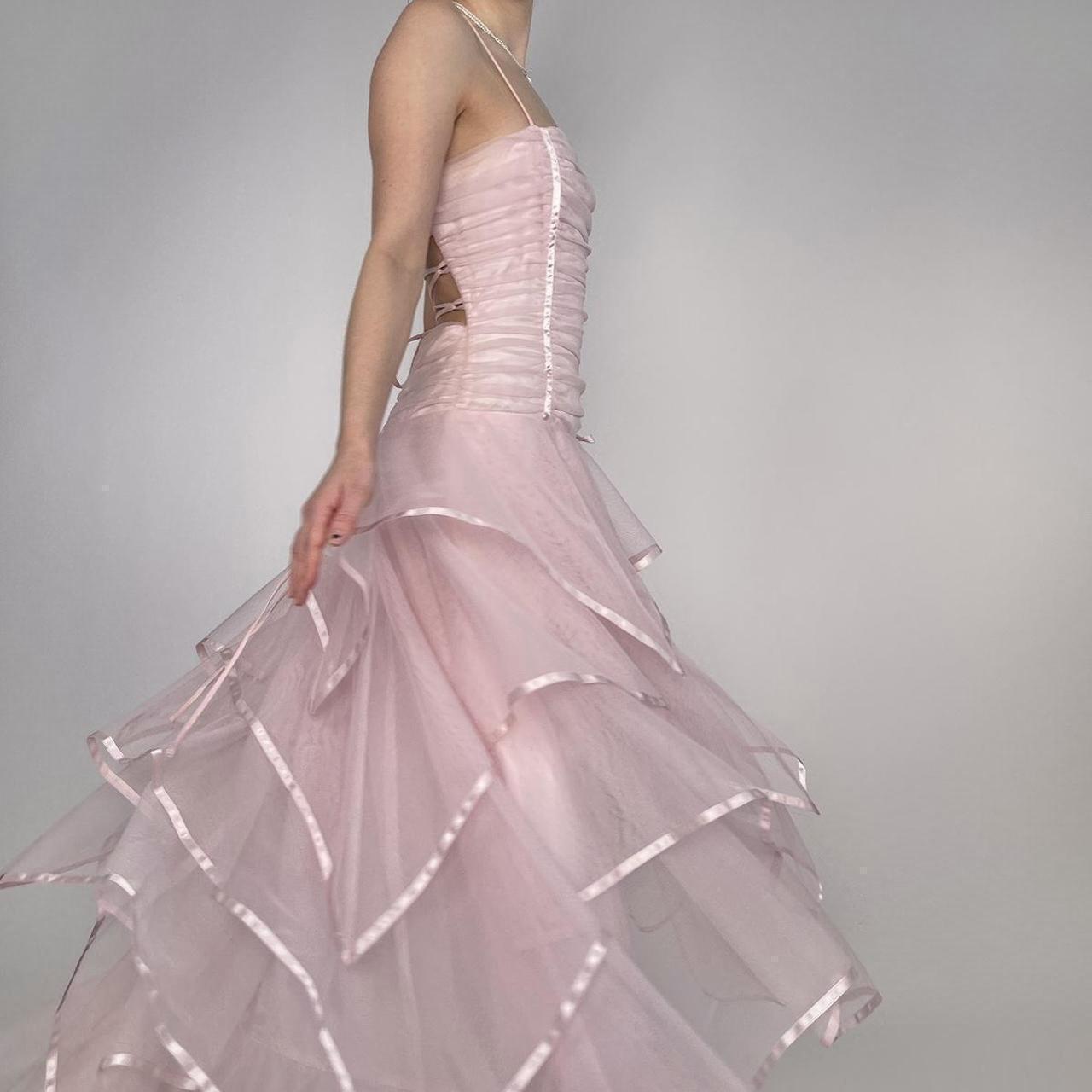 Sweet Light Pink A-line Multi-layer Cake Spaghetti Strap Organza Long Prom Dress Evening Dress Bridesmaid Dress cc4726