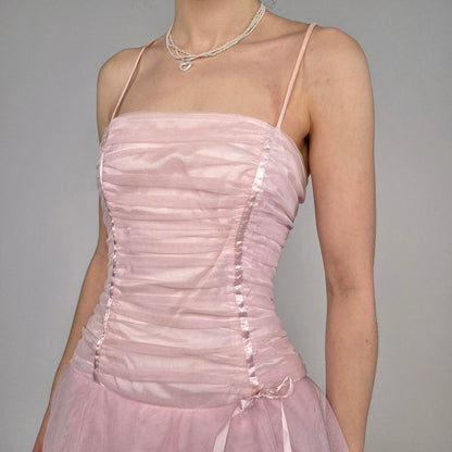 Sweet Light Pink A-line Multi-layer Cake Spaghetti Strap Organza Long Prom Dress Evening Dress Bridesmaid Dress cc4726