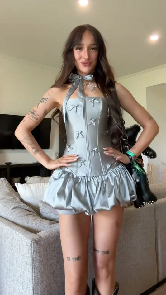 Sweet And Cool Light Blue Bow Herringbone Waist Bud Satin 16th Birthday Homecoming Dress cc4261