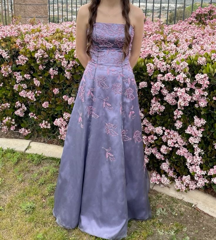 Retro Purple A-line Embroidered Satin Long Prom Dress Evening Dress cc4971