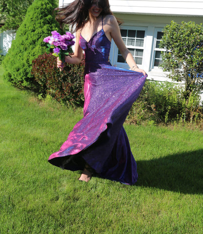 Fluorescent Purple And Pink Gradient A-line Deep V Strap Sequin Long Prom Dress Evening Dress cc4975
