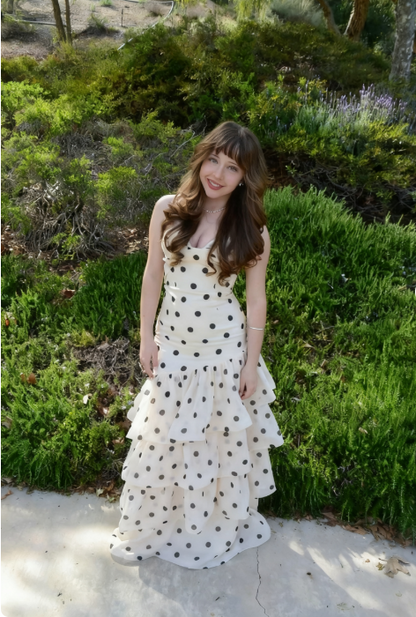 Sweet Milky White Polka Dot Layered Chiffon Long Prom Dress Evening Dress cc4985