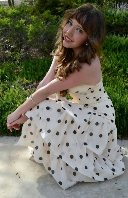 Sweet Milky White Polka Dot Layered Chiffon Long Prom Dress Evening Dress cc4985