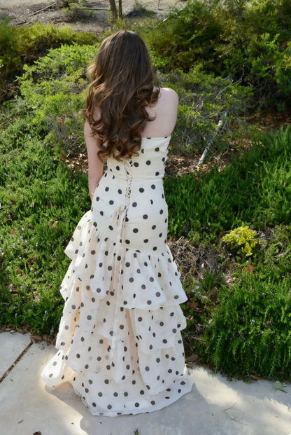 Sweet Milky White Polka Dot Layered Chiffon Long Prom Dress Evening Dress cc4985