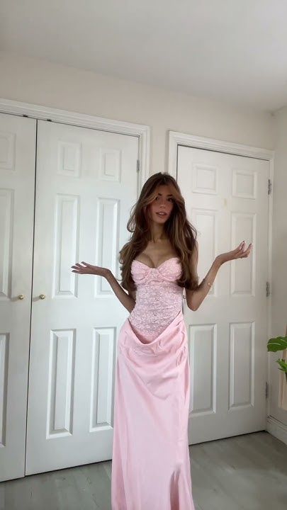 Elegant Pink Mermaid Strapless Lace Satin Long Prom Dress Evening Dress Bridesmaid Dress cc4990