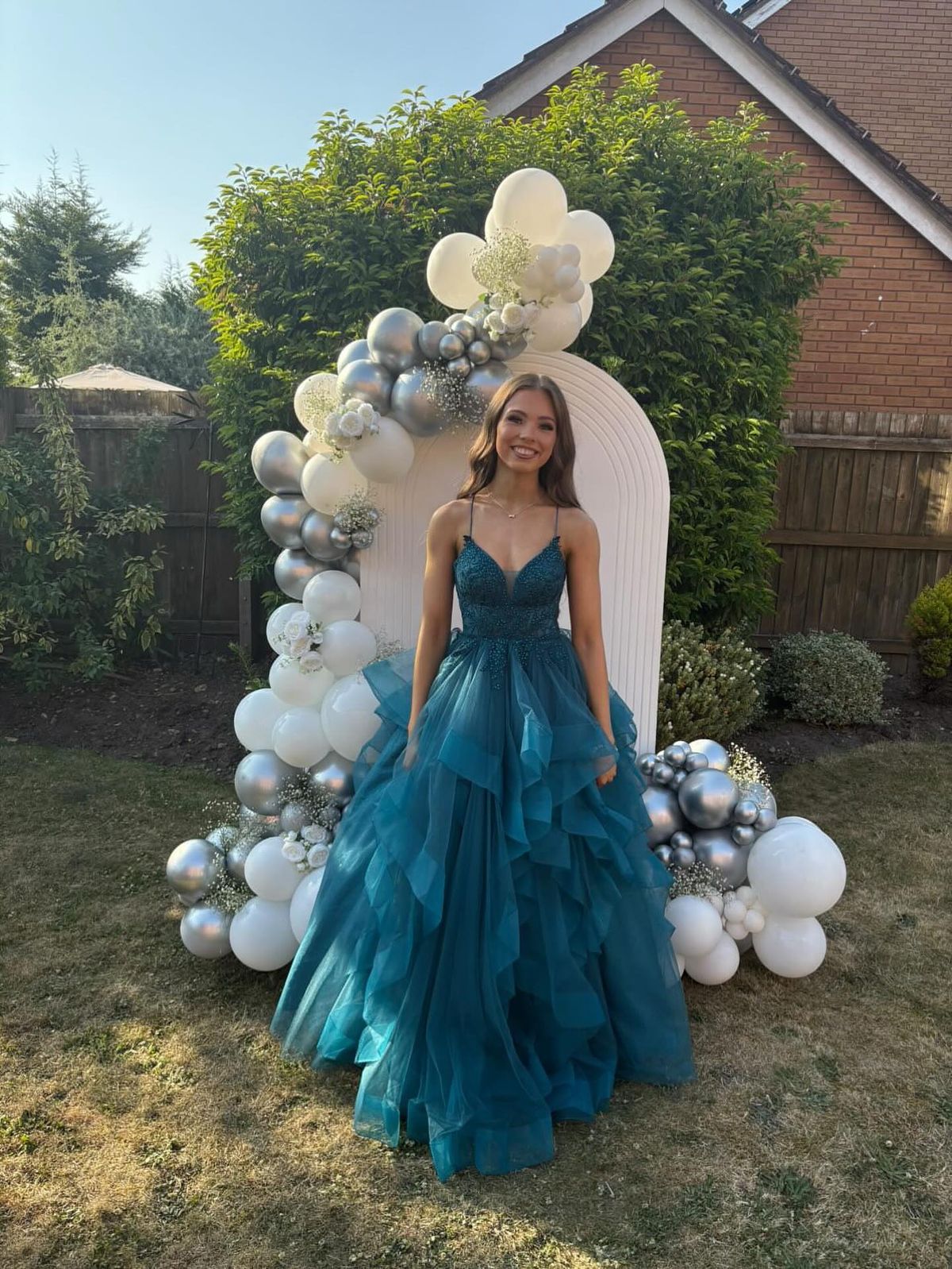 Elegant Light Blue A-line Deep V-neck Multi-layered Ruffled Tulle Long Prom Dress Evening Dress Bridesmaid Dress cc4996