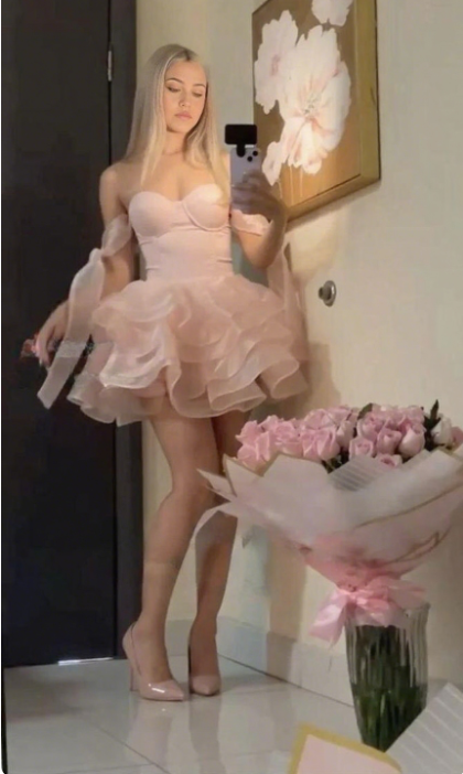 Sweet Pink Bow Multi-layered Puffy A-line 16th Birthday Homecoming Dress cc4314