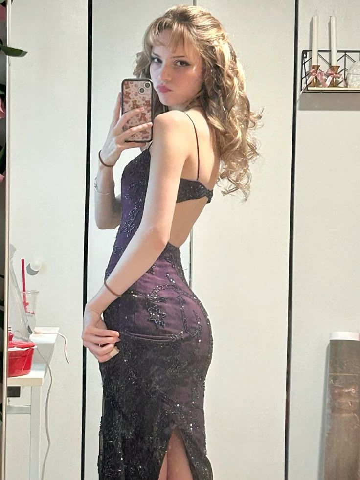 Vintage Deep Purple Mermaid Square Neck Embroidered Slit Long Prom Dress Evening Dress cc5021
