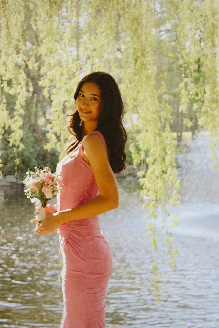 Elegant Pink Mermaid Square Neck Lace Long Prom Dress Evening Dress Bridesmaid Dress cc5025