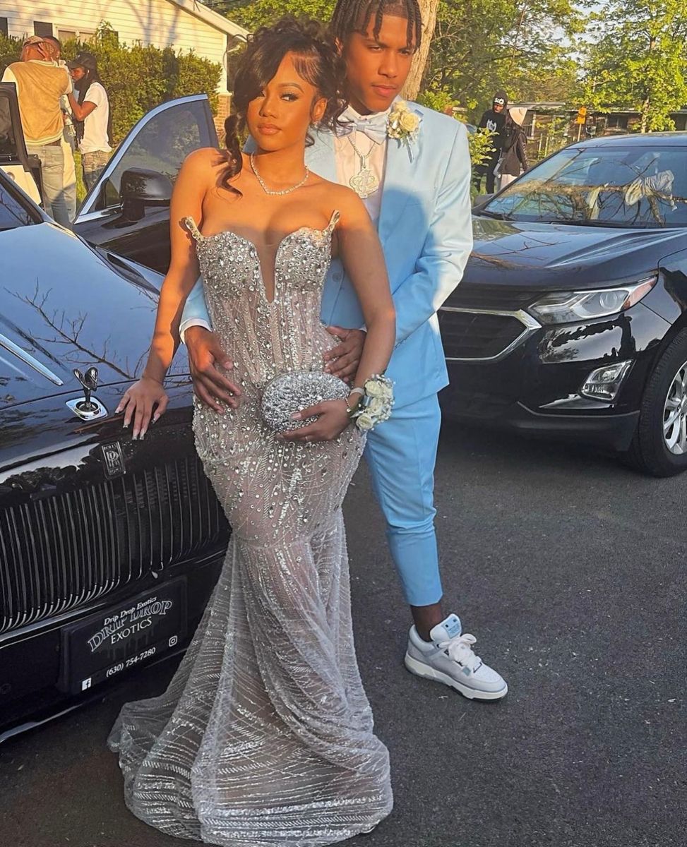 Gorgeous Silver-gray Mermaid-tailed Diamond Tulle Long Prom Dress Evening Dress cc4733