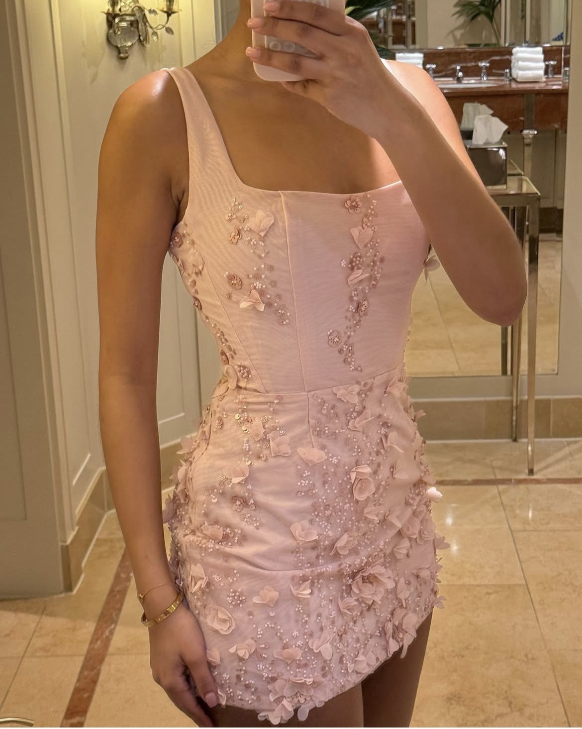 Sweet Pink 3D Floral Square Neck Slim Fit 16th Birthday Homecoming Dress cc4033