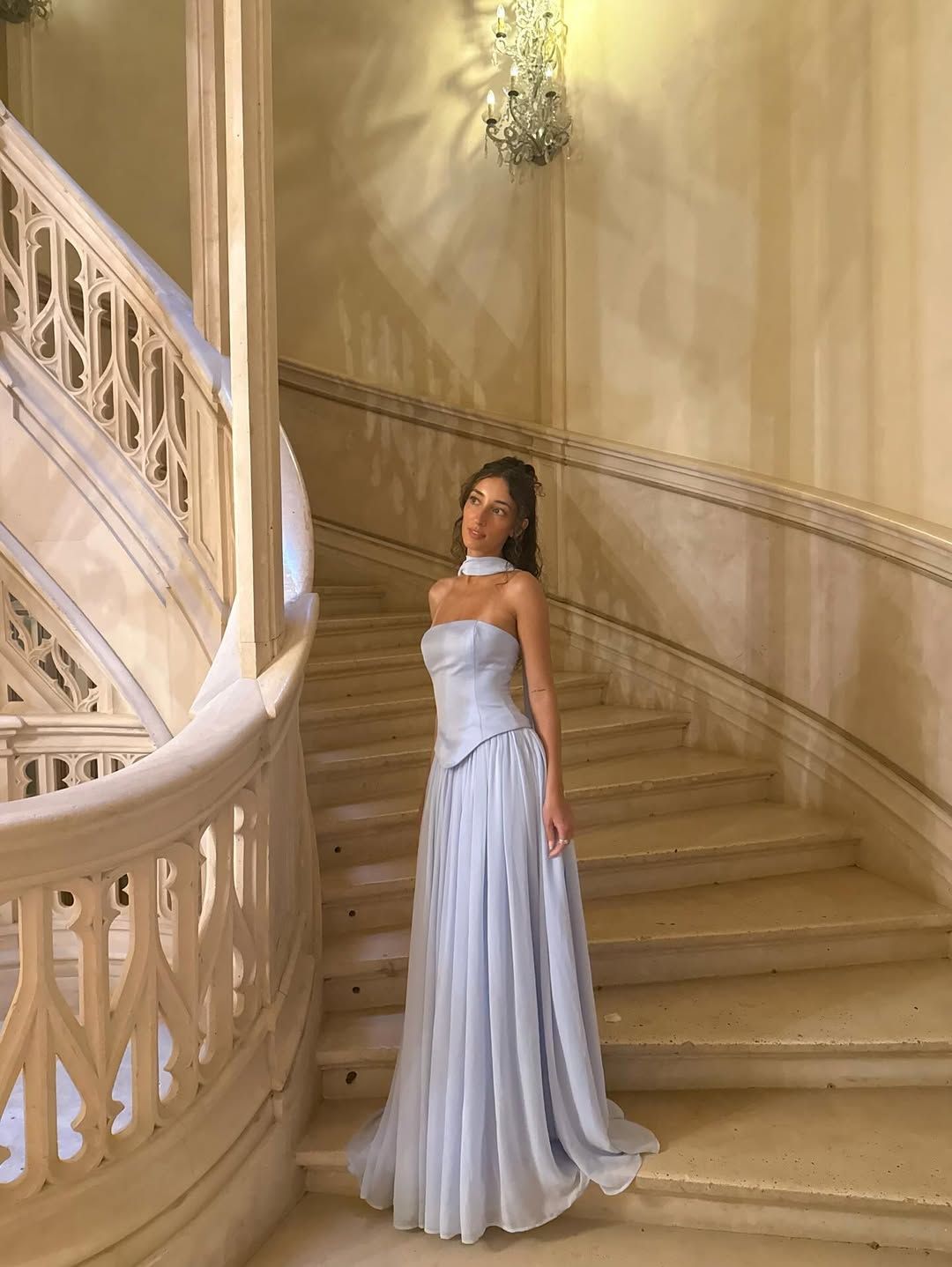 Elegant Blue A-line Strapless Chiffon Long Prom Dress Evening Dress cc5036