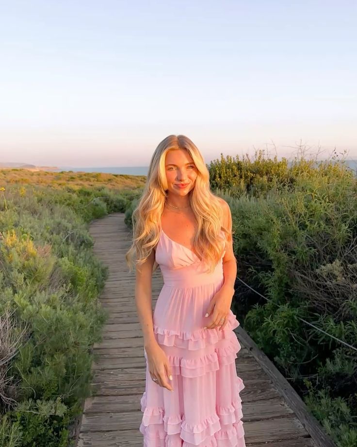 Fresh Light Pink A-line Multi-layered Cake Deep V Sling Ruffle Chiffon Long Prom Dress Evening Dress cc4734