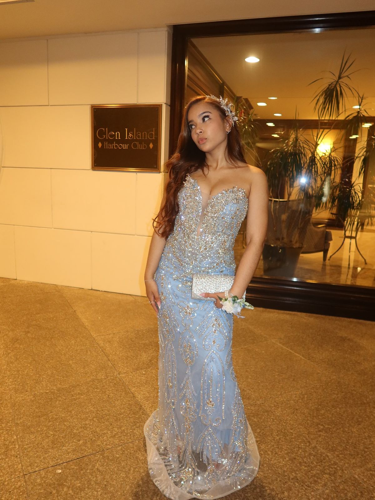 Shimmering Light Blue Mermaid Strapless Sequined Long Prom Dress Evening Dress Bridesmaid Dress cc5042