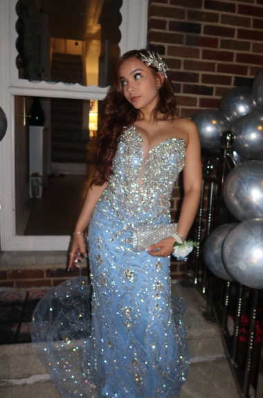 Shimmering Light Blue Mermaid Strapless Sequined Long Prom Dress Evening Dress Bridesmaid Dress cc5042