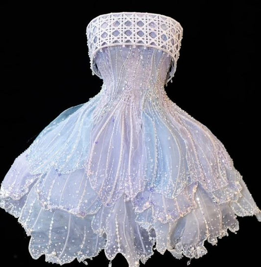 Dreamy Blue Gradient Beaded Sequined Tulle 16th Birthday Homecoming Dress cc4351