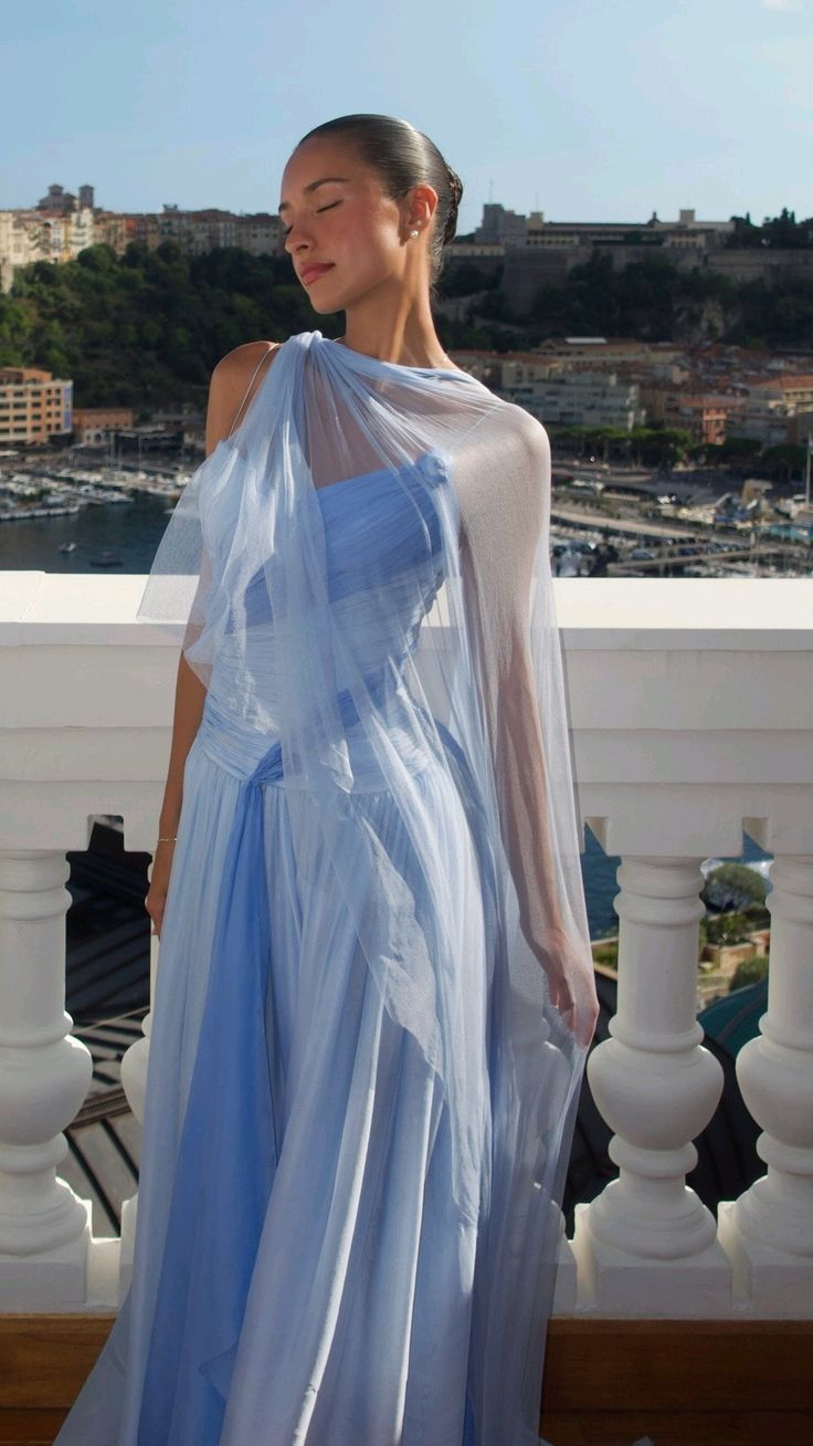 Elegant Blue Gradient A-line V-neck Spaghetti Strap Pleated Tulle Long Prom Dress Evening Dress cc5055
