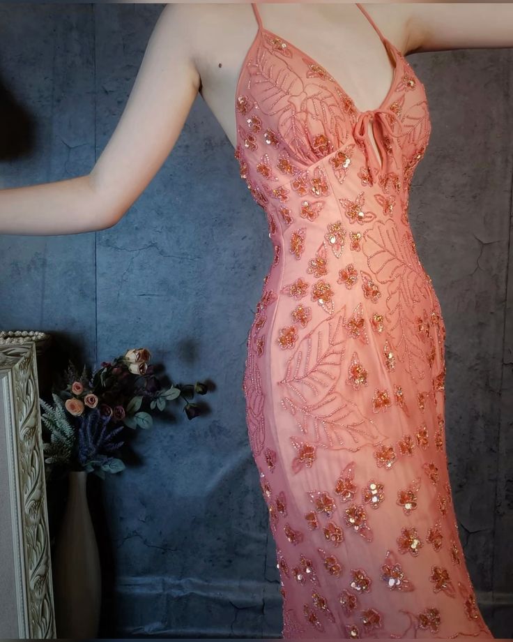 Gorgeous Pink Slim Fit Deep V Halter Neck Open Back Sequin Irregular Skirt Long Prom Dress Evening Dress cc4736