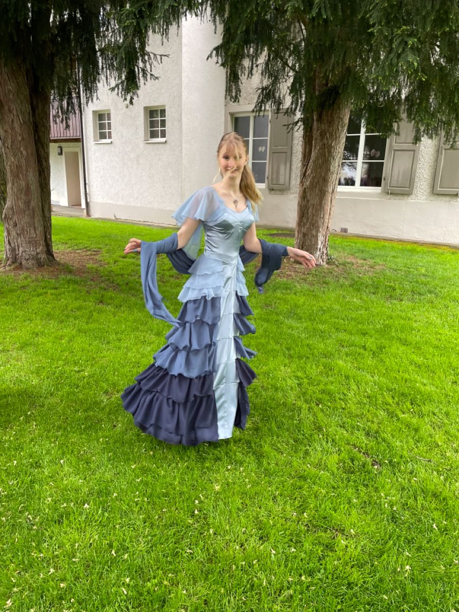 Retro Blue Gradient A-line Multi-Layered Ruffled Chiffon Long Prom Dress Evening Dress cc5060