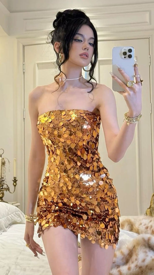Shiny Sequined Tube Top Bodycon Birthday Short Skirt Homecoming Dress cc3502
