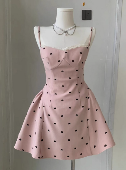 Sweet Bow Backless Pink Sling Puffy Birthday Dress Homecoming Dress cc3510