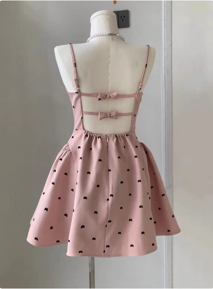 Sweet Bow Backless Pink Sling Puffy Birthday Dress Homecoming Dress cc3510
