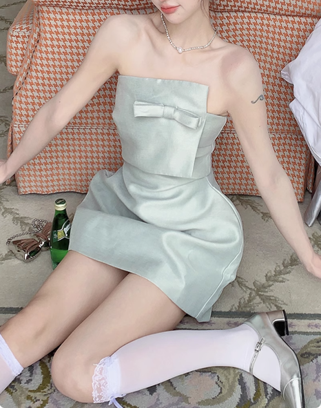 Cute Green Bandeau Waist Mini 17th Birthday Homecoming Dress cc3519