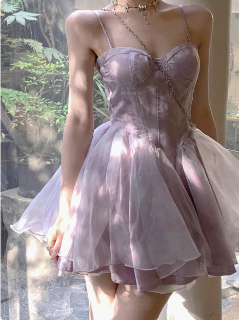 Sweet Purple Princess Puffy Strapless Homecoming Dress cc3521