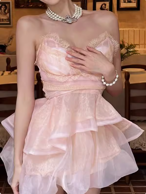 Cute Puffy Pink V Neck Mini Birthday Dress Homecoming Dress cc3525