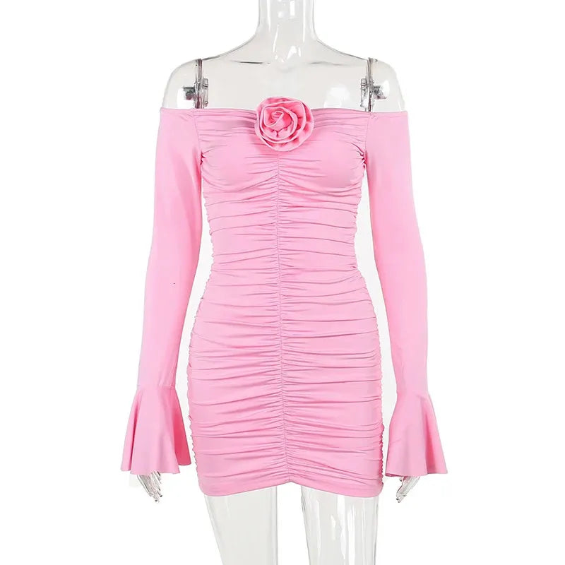 Sweet Pink One Shoulder Long Sleeve Homecoming Dress cc3529