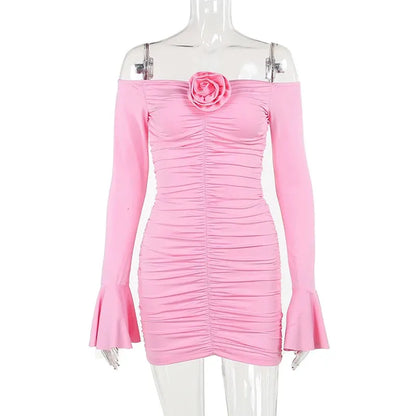 Sweet Pink One Shoulder Long Sleeve Homecoming Dress cc3529