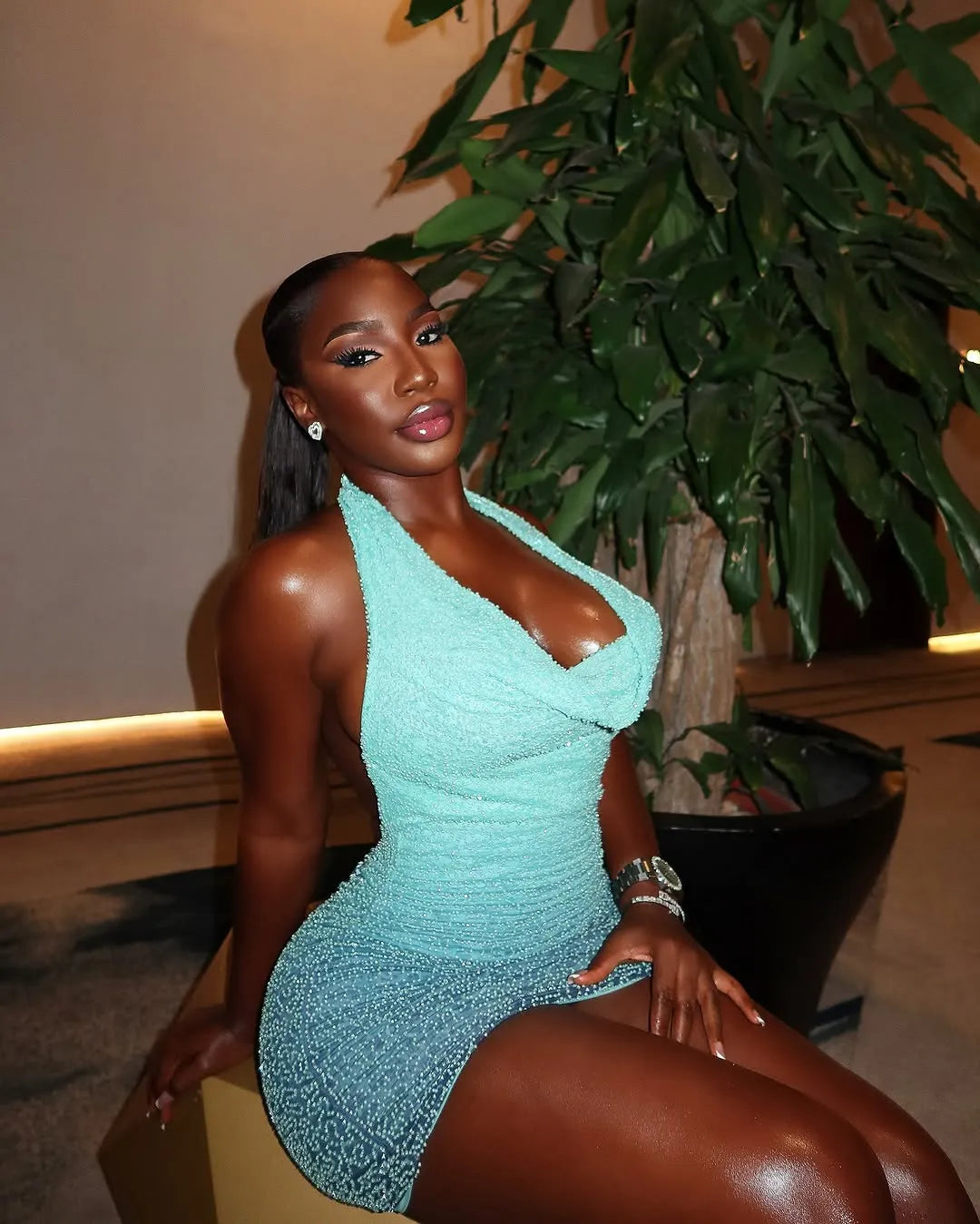 Sexy Halterneck Sleeveless Beaded Slim Fit Hip 22nd Birthday Homecoming Dress cc3531