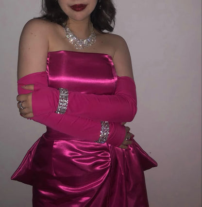 Cute Hot Pink Bandeau Satin Bow 17th Birthday Homecoming Dress  cc3533