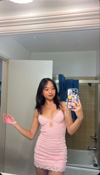 Sexy Pink Strapless Lace Open Back Mini Homecoming Dress cc3535